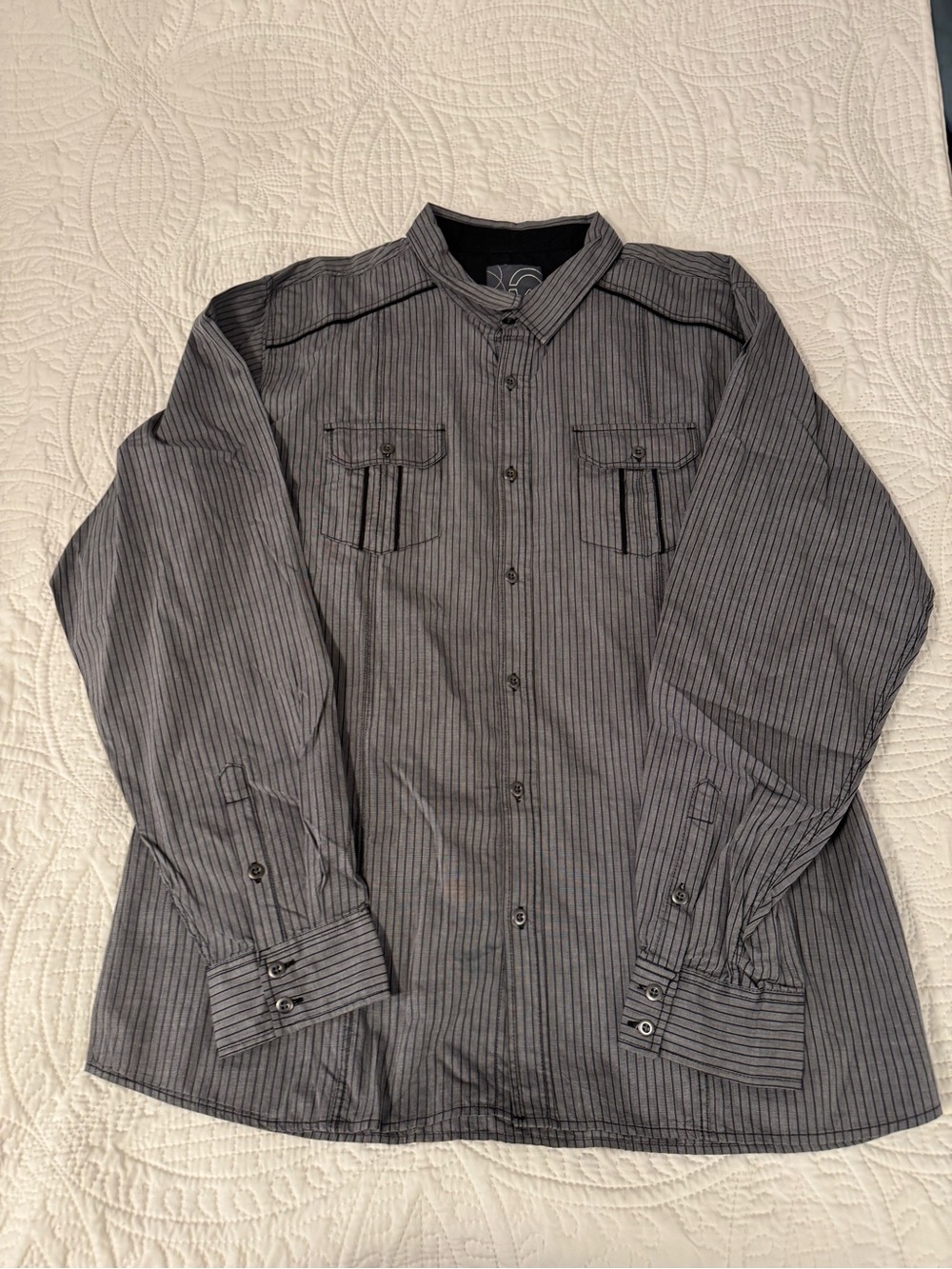 Men's Casual Button-Down Shirt - Charcoal Pinstripe
